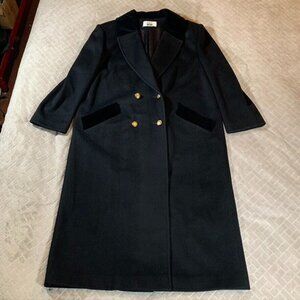 Fleet Street Womens Large Pea Coat Black Wool Long Line Double Breasted Pockets